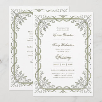 Heritage | Edwardian Sage Ribbon Scroll Inbjudningar