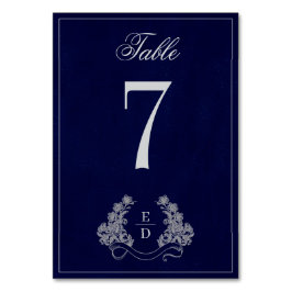 Heritage Floral Crest Navy Monogram Wedding Bordsnummer