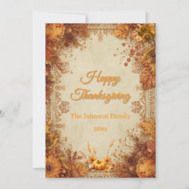 Heritage Floral Elegant Damask Thanksgiving Julkort