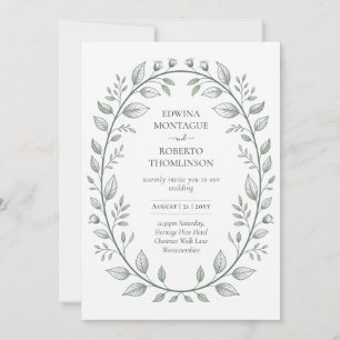 Heritage Green Leaf Botanical Klassiskt Bröllop Inbjudningar