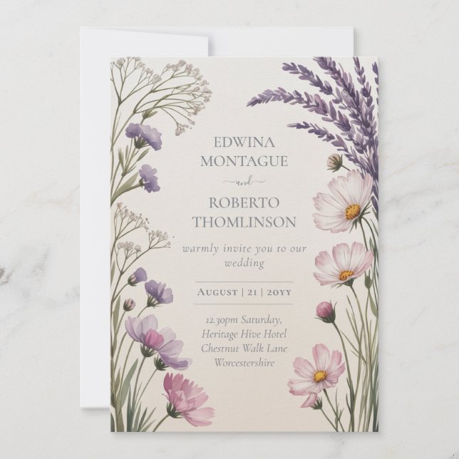 Heritage Lavender Meadow Wildflower Wedding Inbjudningar (Framsida)