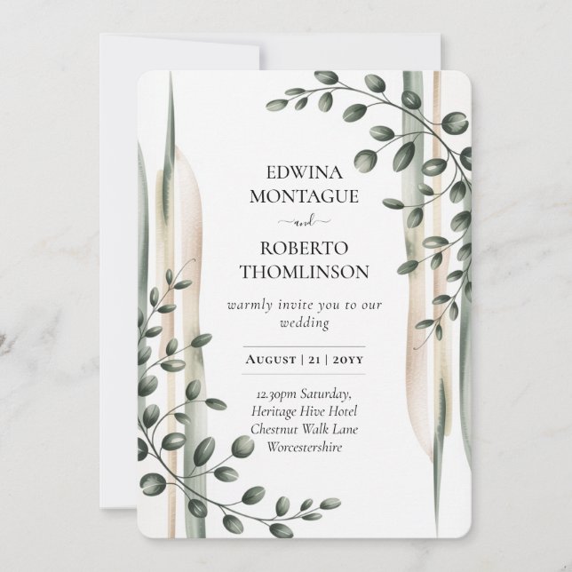 Heritage Modern Botanical Greenery Wedding Inbjudningar (Framsida)