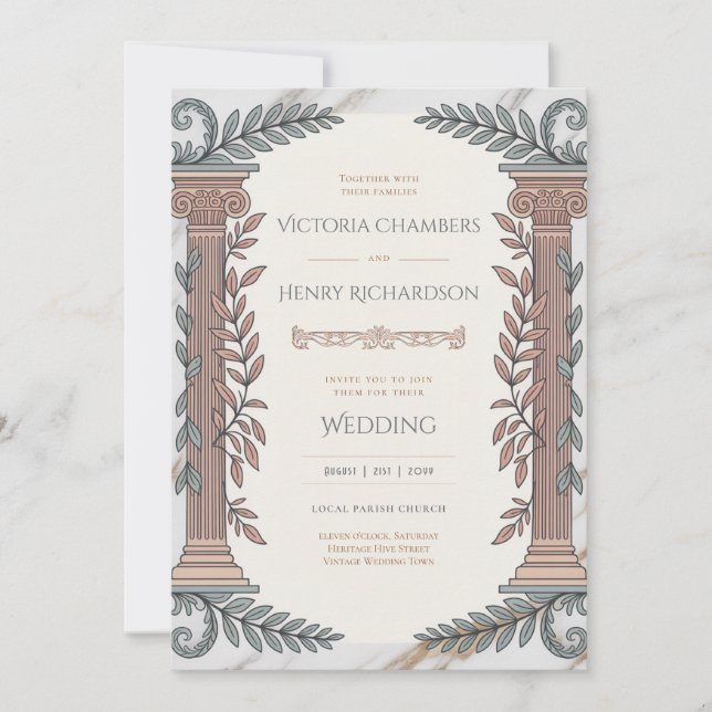 Heritage | Neoclassical Greco-Roman Wedding Inbjudningar (Framsida)