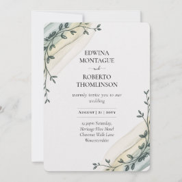 Heritage Olive Ribbon Minimalist Wedding Inbjudningar