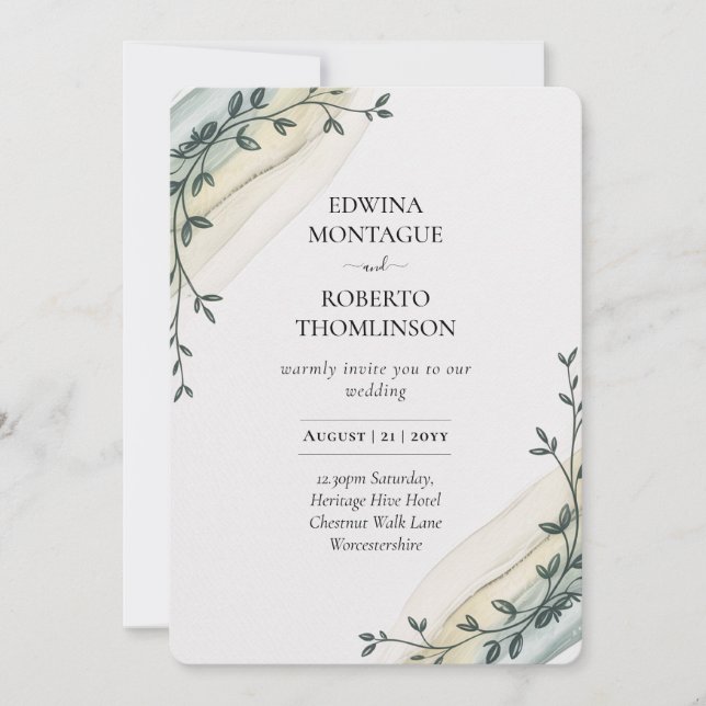 Heritage Olive Ribbon Minimalist Wedding Inbjudningar (Framsida)