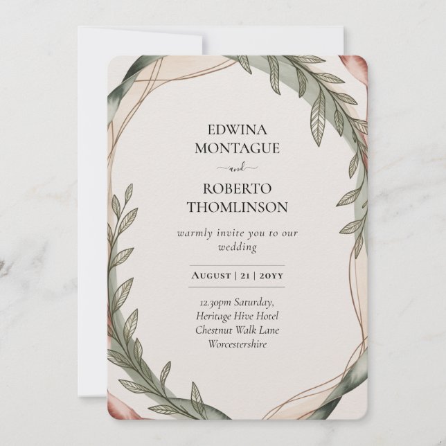 Heritage Olive Wreath Botanical Wedding Inbjudningar (Framsida)