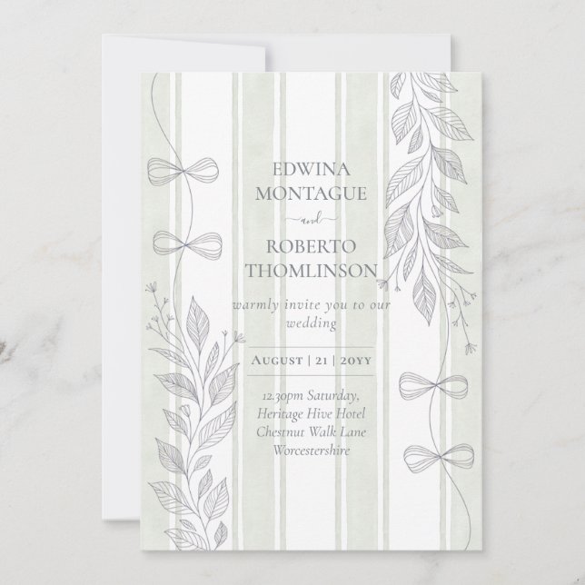 Heritage Sage Botaniskt Band Linje Bågar Bröllop Inbjudningar (Framsida)