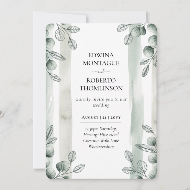 Heritage Sage Eucalyptus Botanical Wedding Inbjudningar (Framsida)