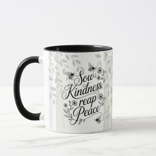 Heritage Sow Kindness Reap Peace Botanical Quote Mugg (Vänster)