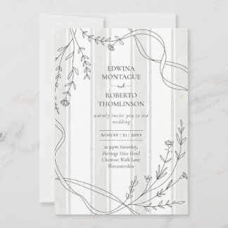 Heritage Stripe & Line Art Botanisk Band Bröllop Inbjudningar