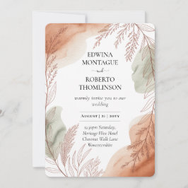 Heritage Terracotta and Sage Botanical Wedding Inbjudningar