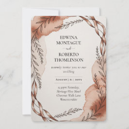 Heritage Terracotta Ribbon Botanical Wedding Inbjudningar