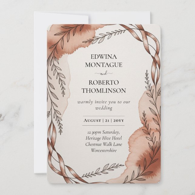 Heritage Terracotta Ribbon Botanical Wedding Inbjudningar (Framsida)