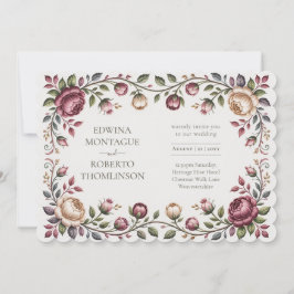 Heritage Victorian Blommig Bröllopsros Horisontell Inbjudningar