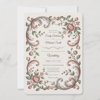 Heritage | Victorian Blush Rococo Floral Wedding Inbjudningar