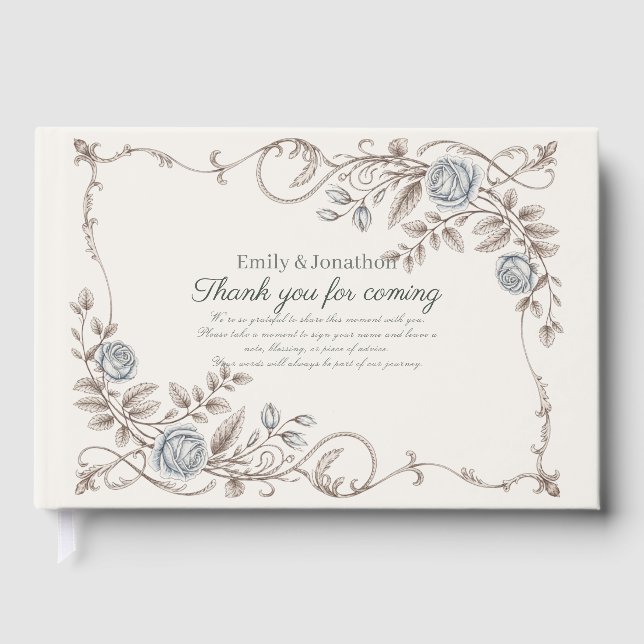 Heritage Victorian Botanical Powder Blue Taupe Gästböcker (Framsida)