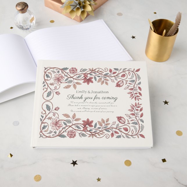 Heritage Victorian Botanical Terracotta Fall Leaf Gästböcker (Framsida Öppen)