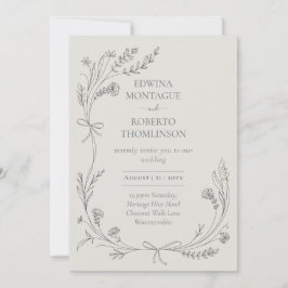 Heritage Wildflower and Ribbon Line Art Elegant We Inbjudningar