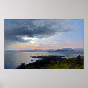Hermann Herzog Twilight över Sjö Poster