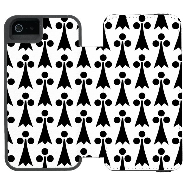 Hermelinmönster, medeltida mönster, svart på vitt incipio iPhone wallet skal (Folio Öppen)
