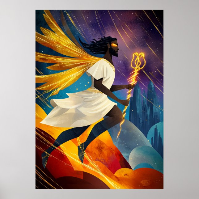 Hermes - Kubistisk Minimalistisk Legend - Budbärar Poster (Framsidan)
