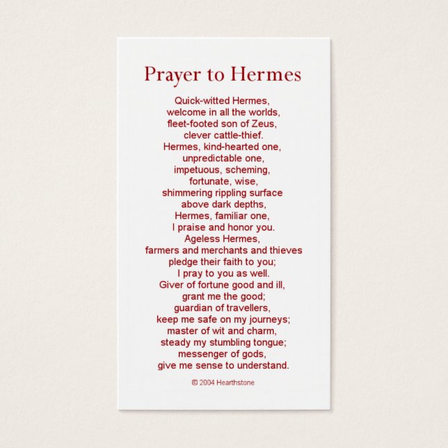 Hermes Prayer Card Visitkort (Framsidan)