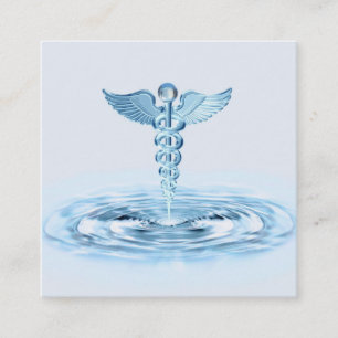 Hermes Rod Caduceus Blue Vatten Ripples Medical Fyrkantigt Visitkort