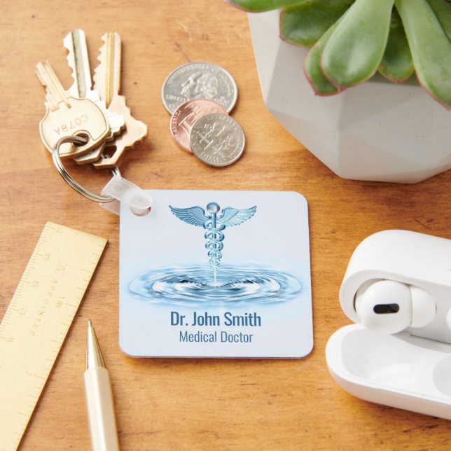 Hermes Rod Caduceus Blue Vatten Ripples Medical Nyckelring (Skrivbord)