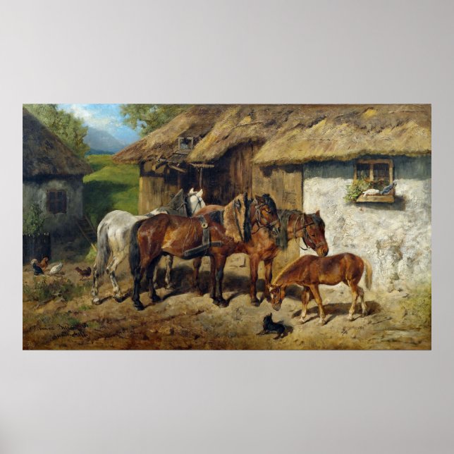 Hermine Biedermann Harnsed Horses vid Stabl Poster (Framsidan)