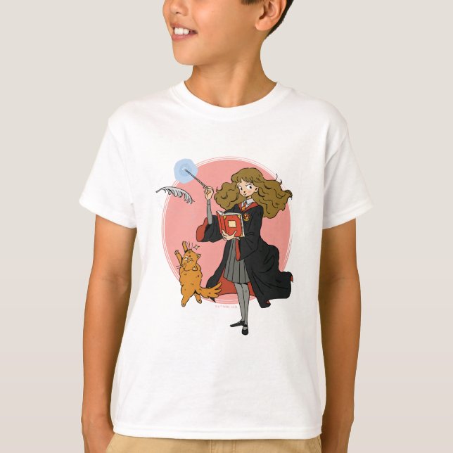 Hermione och Crookshanks Wingardium Leviosa T Shirt (Framsida)
