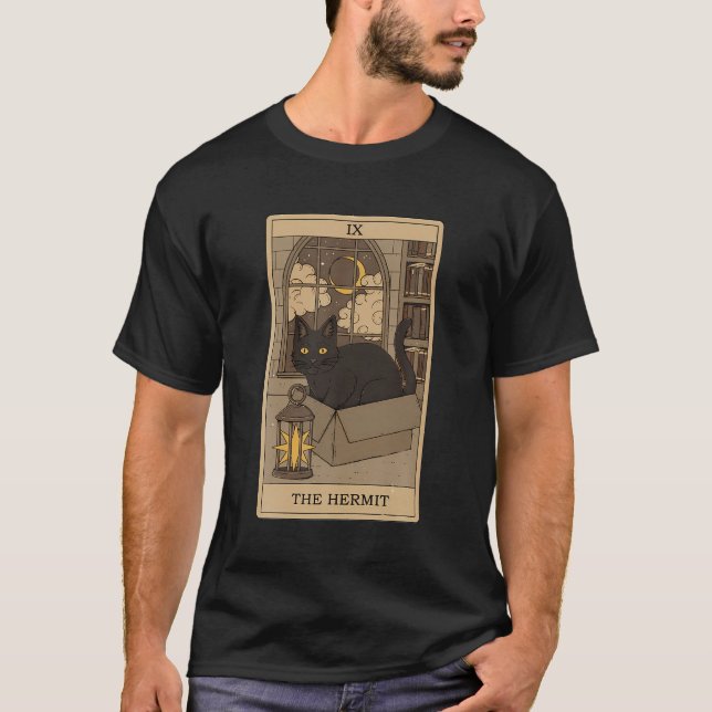 Hermit Black Cat Card Reader Gothic Occu T Shirt (Framsida)
