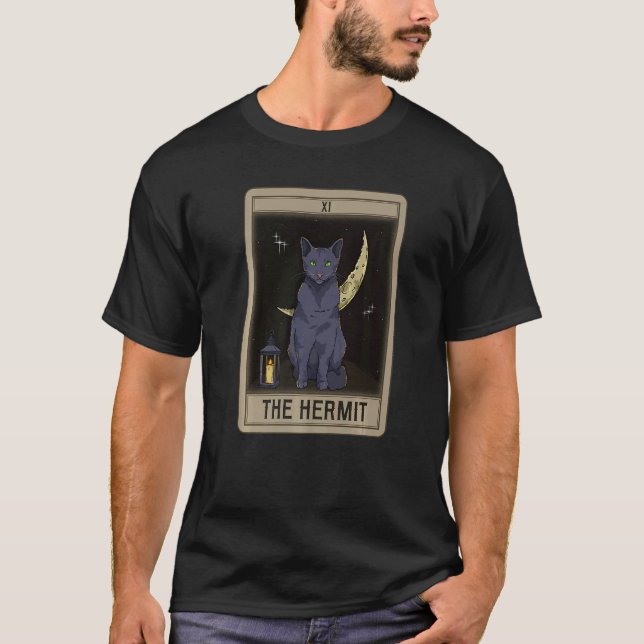 Hermit Cat Arcana Tarot Card Mystical Wiccan T Shirt (Framsida)