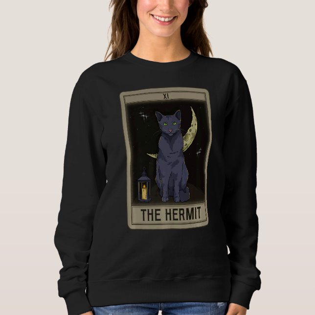 Hermit Cat Arcana Tarot Card Mystical Wiccan T Shirt (Framsida)