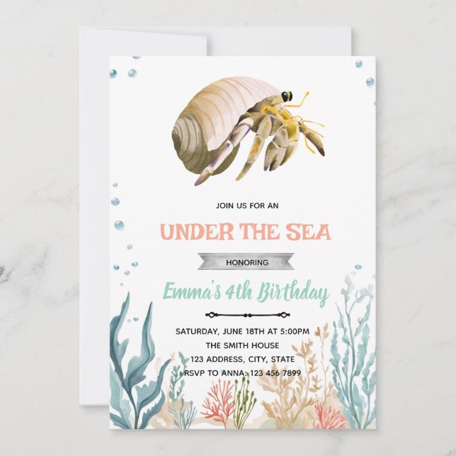 Hermit Crab party invitation Inbjudningar (Framsida)