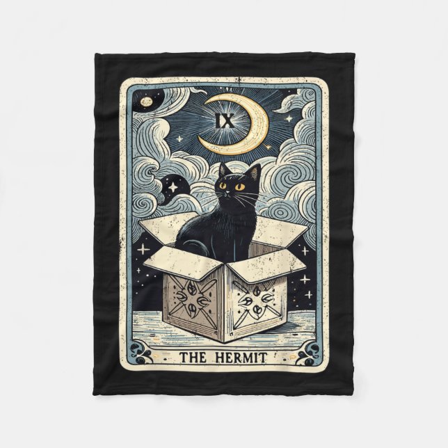 Hermit Tarot Card-katt i lådan Mystic Funny Katt Fleecefilt (Framsidan)