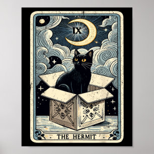 Hermit Tarot Card-katt i lådan Mystic Funny Katt Poster
