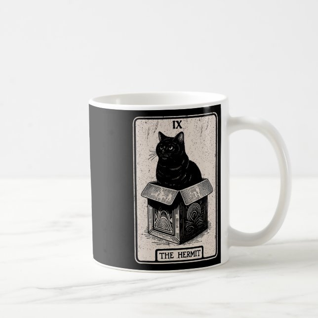 Hermit Tarot Card Mystic Cat in box Funny Cat Kaffemugg (Höger)