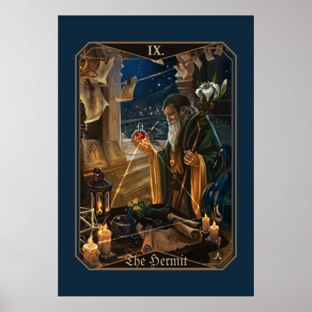 Hermit tarotkortet -  fantasy alkemi konst poster (Framsidan)