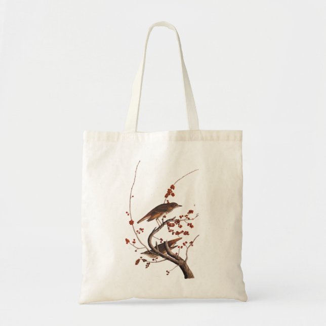 Hermit Thush Audubon Bird med Red Berries Tygkasse (Framsidan)
