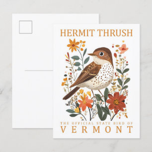 Hermit Thush Bird of Vermont Travel Vykort