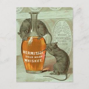 Hermitage Sour Mash Whiskey-reklam med två råttor Vykort