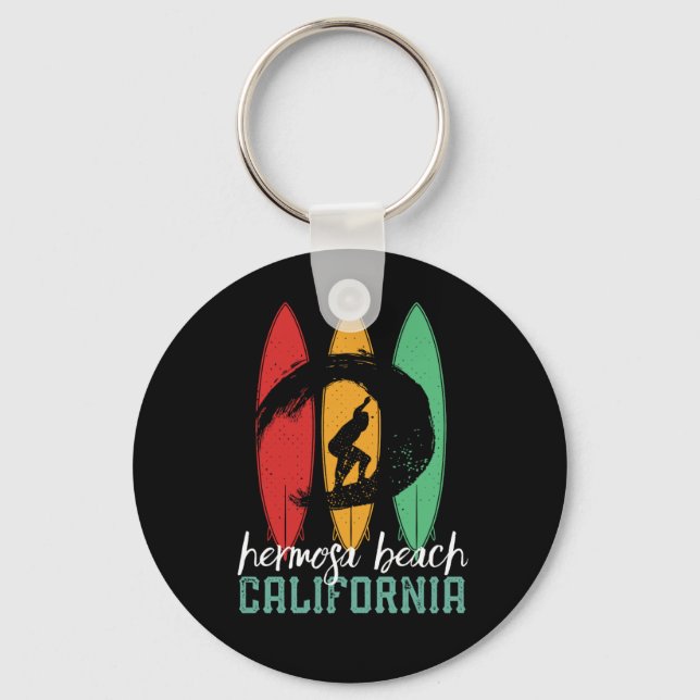 Hermosa Beach California Vintage Retro Surfing Nyckelring (Framsida)