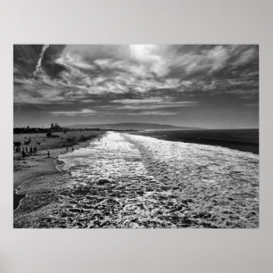 Hermosa Beach, svartvit bild Poster