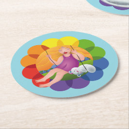 Hermosa chica en columpio con su oso underlägg papper rund