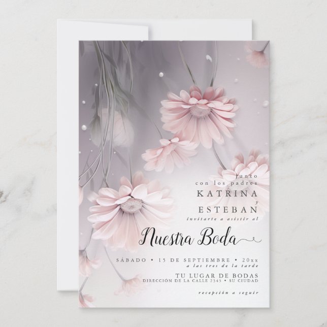 Hermosa invitación de boda blommigt con margaritas inbjudningar (Framsida)