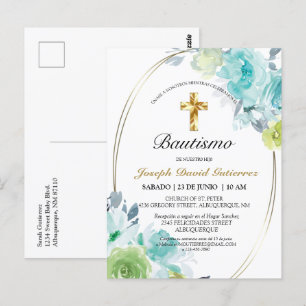 HERMOSO BAUTIZO BEBÉ CRUZADO DE ORO BLOMMIGT AZUL  VYKORT