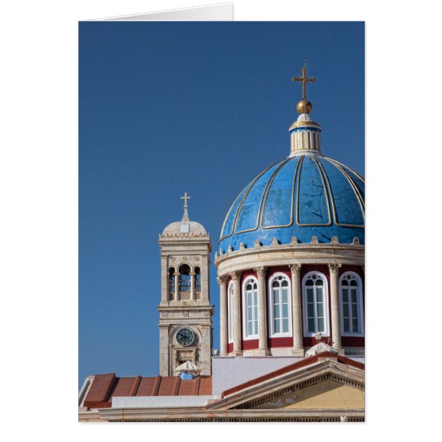 Hermoupolis, Syros, Grekland. Blå kupol av Hälsningskort (Framsidan)