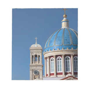 Hermoupolis, Syros Island, Grekland. Blå kupol av Anteckningsblock
