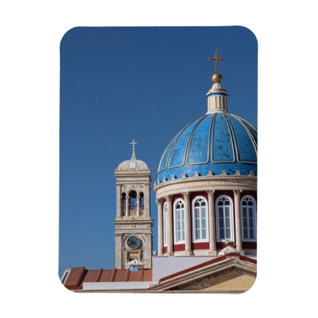 Hermoupolis, Syros Island, Grekland. Blå kupol av Magnet (Vertikal)