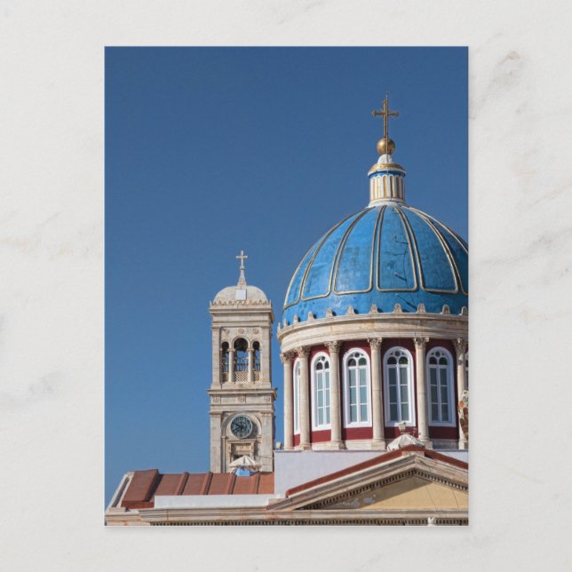Hermoupolis, Syros Island, Grekland. Blå kupol av Vykort (Framsida)